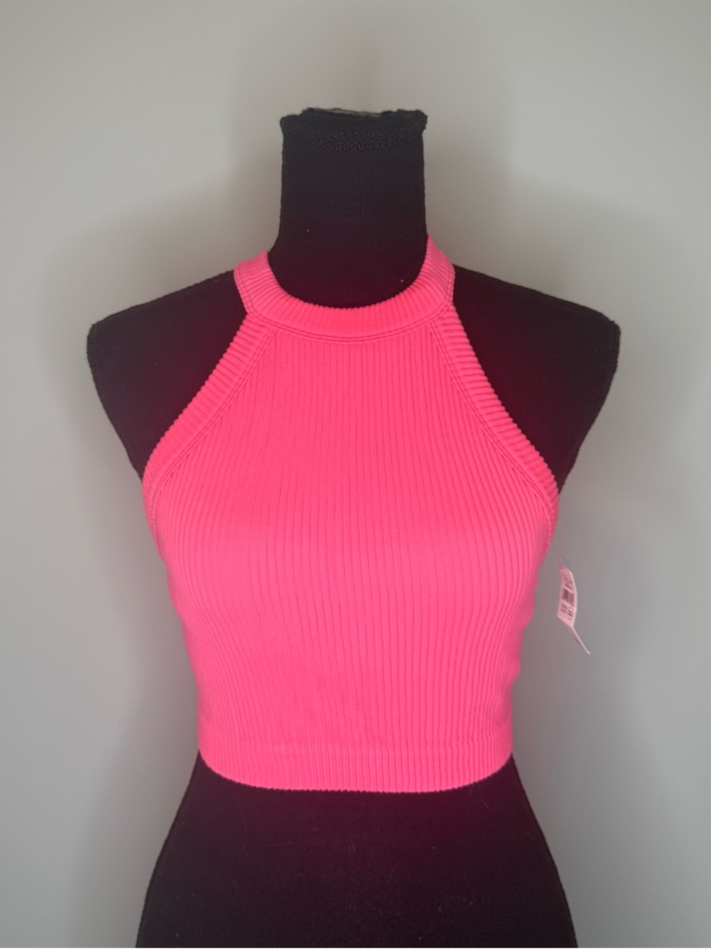 aerie Ribbed Halter Crop Top - Neon Pink